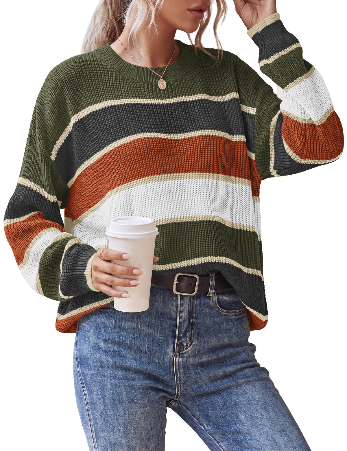 NALANISA Women's Striped Sweater Knit Loose Fit Pullover Tops Fall 2026 Crewneck, Long Sleeve Knit Tops, Color Block, Soft Chunky Sweaters, Business Casual Fall Winter Clothes