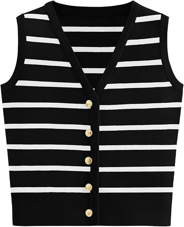 NALANISA Women's Trendy Striped Sweater Vest V Neck Sleeveless Button Up Tank Tops Y2k Shirts Casual Business Summer Outfits