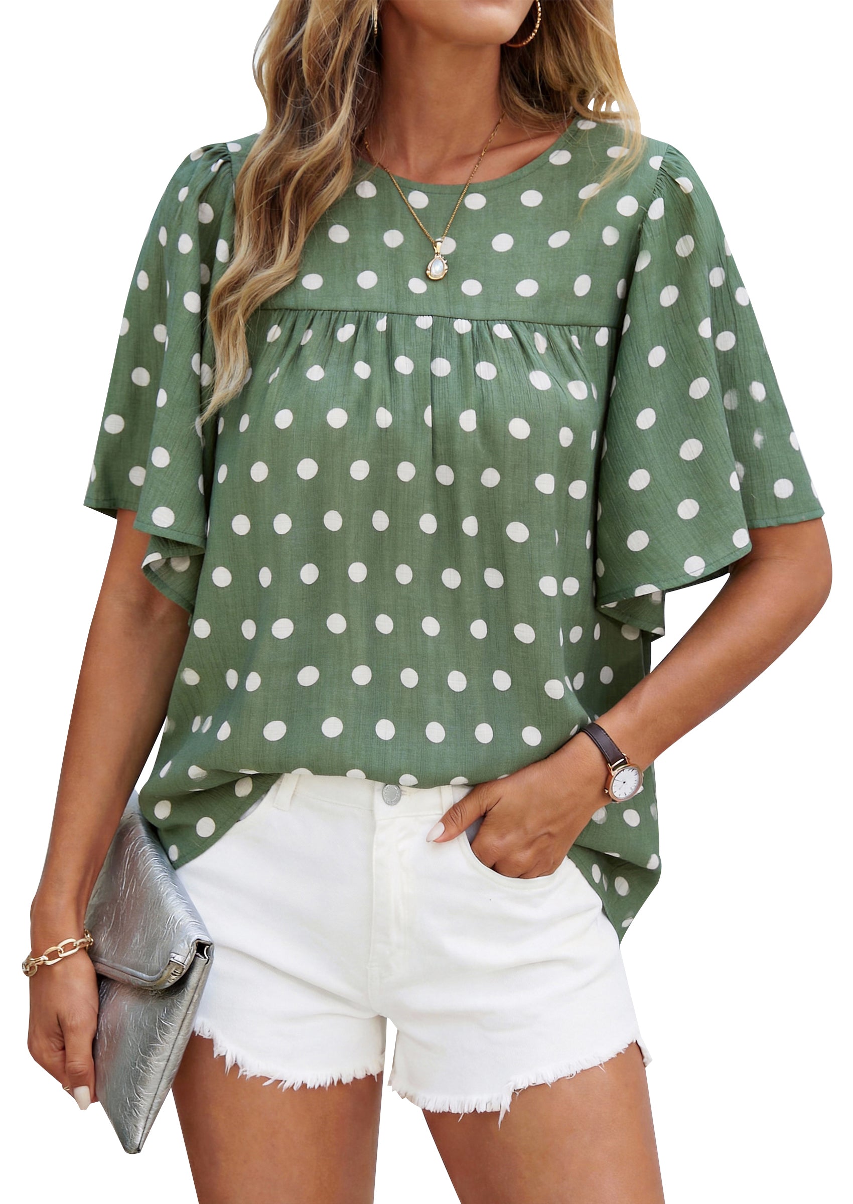 NALANISA Women's Summer Boho Tops 2026 Short Sleeve Crewneck Floral Tunic Tops Loose Fit Dressy Casual Work Blouses Shirts