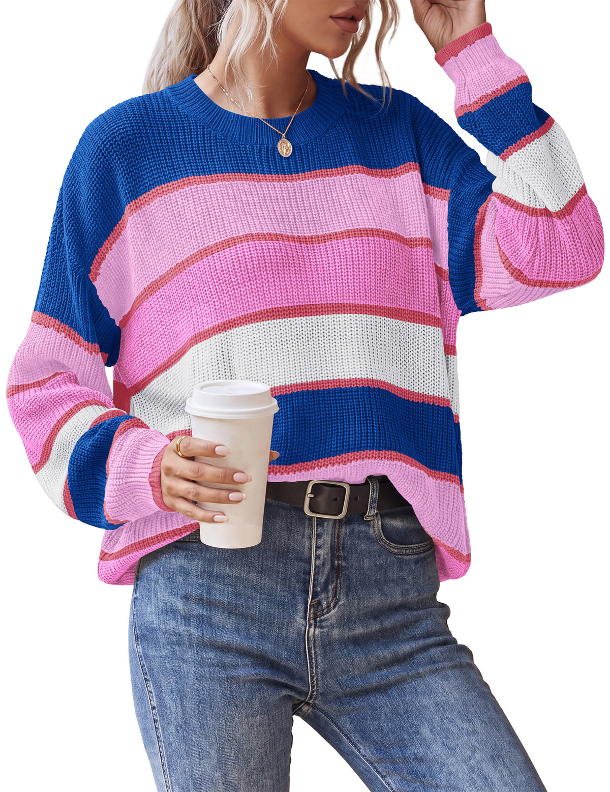NALANISA Women's Striped Sweater Knit Loose Fit Pullover Tops Fall 2026 Crewneck, Long Sleeve Knit Tops, Color Block, Soft Chunky Sweaters, Business Casual Fall Winter Clothes