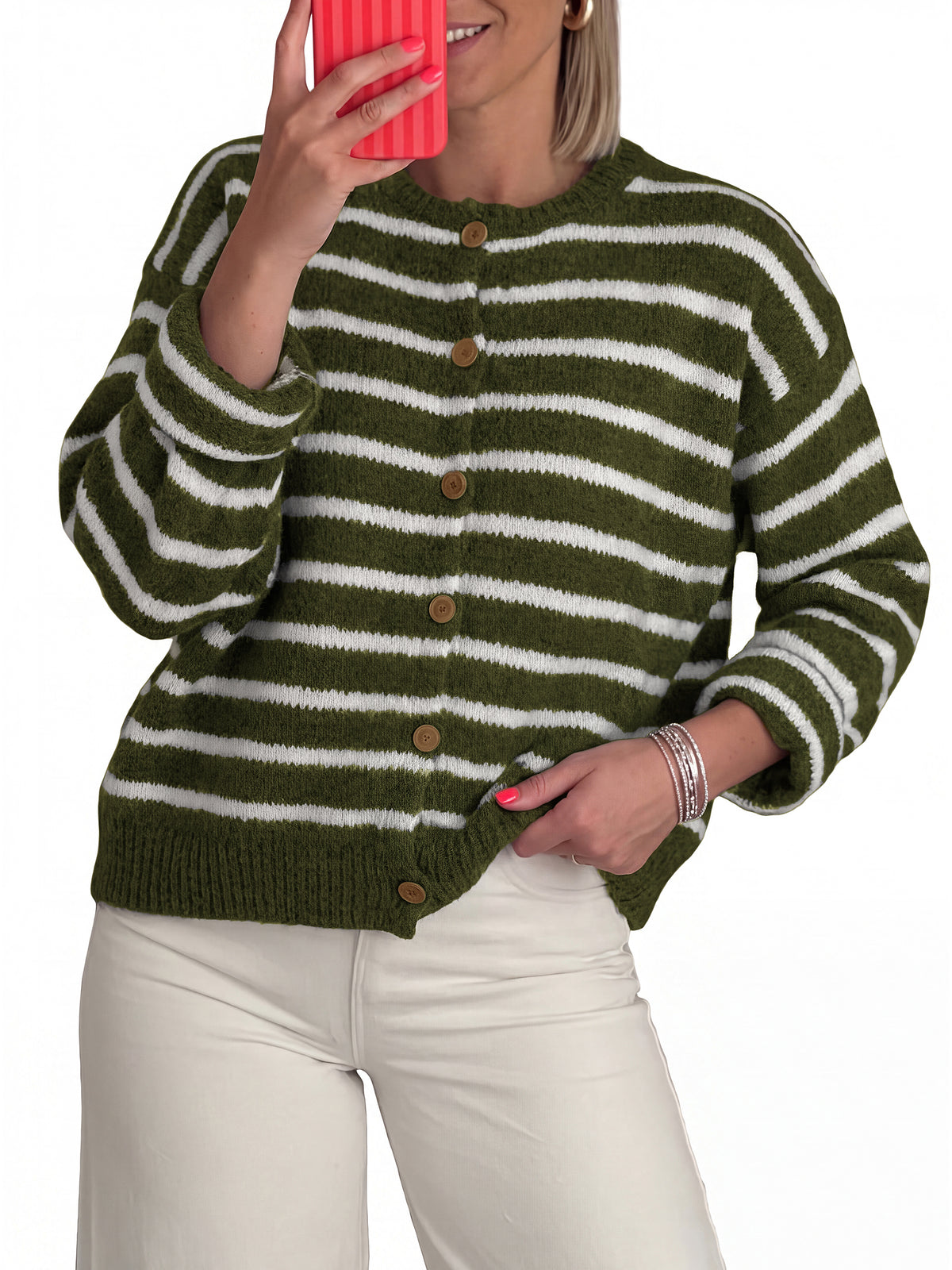 NALANISA Women's Chunky Knit Striped Cardigan Sweaters Casual Button Front Long Sleeve Knit Cardigan, Soft Loose Fit Sweaters for Business Casual Work, Fall Winter Outerwear Layering