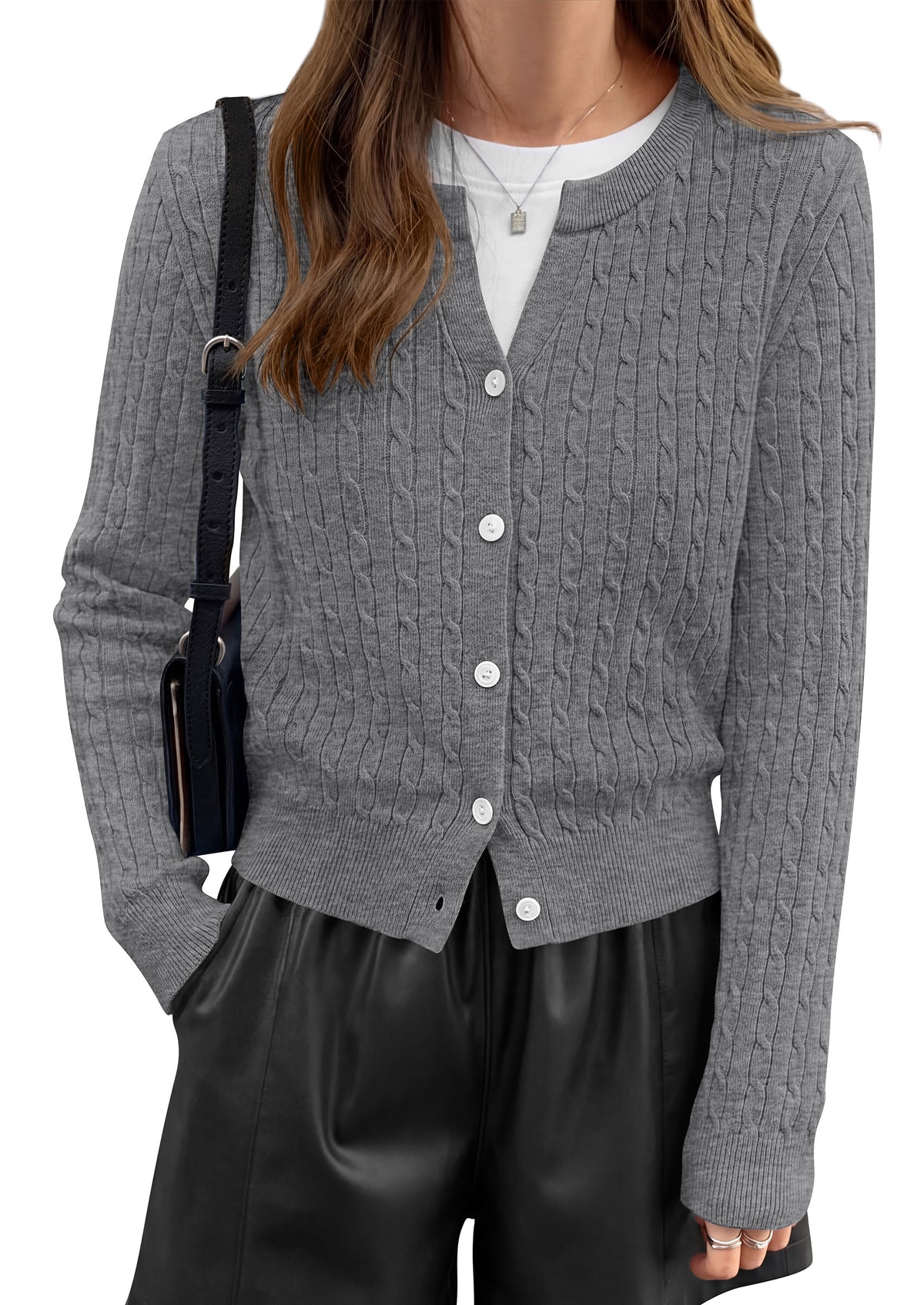 NALANISA Women's Cable Knit Cropped V Neck Button Down Cardigan Sweater | Soft Lightweight Cardigan, Long Sleeve, Knit Open Front Sweaters, Business Casual Outfits, Fall Winter Outerwear 2026