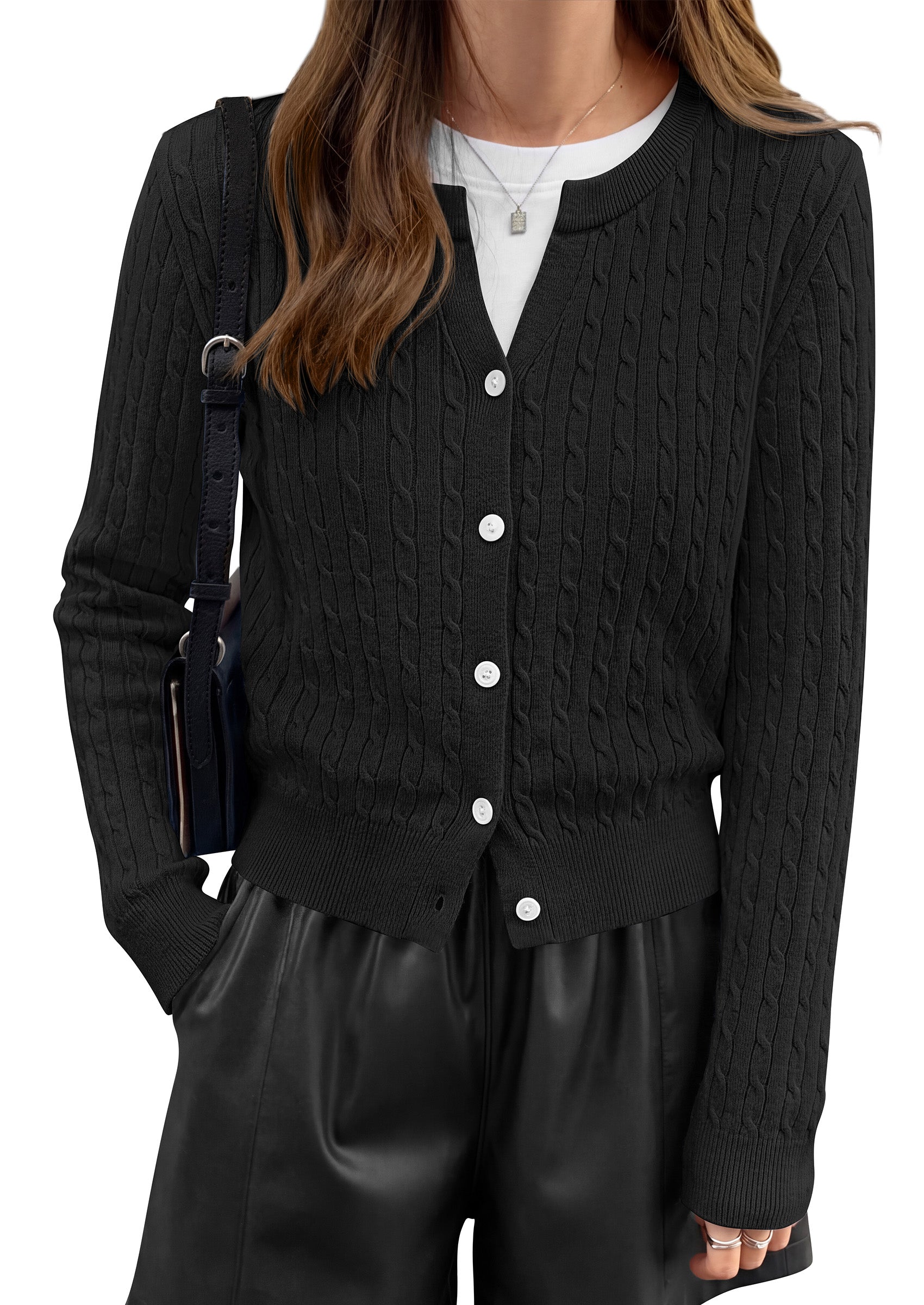 NALANISA Women's Cable Knit Cropped V Neck Button Down Cardigan Sweater | Soft Lightweight Cardigan, Long Sleeve, Knit Open Front Sweaters, Business Casual Outfits, Fall Winter Outerwear 2026