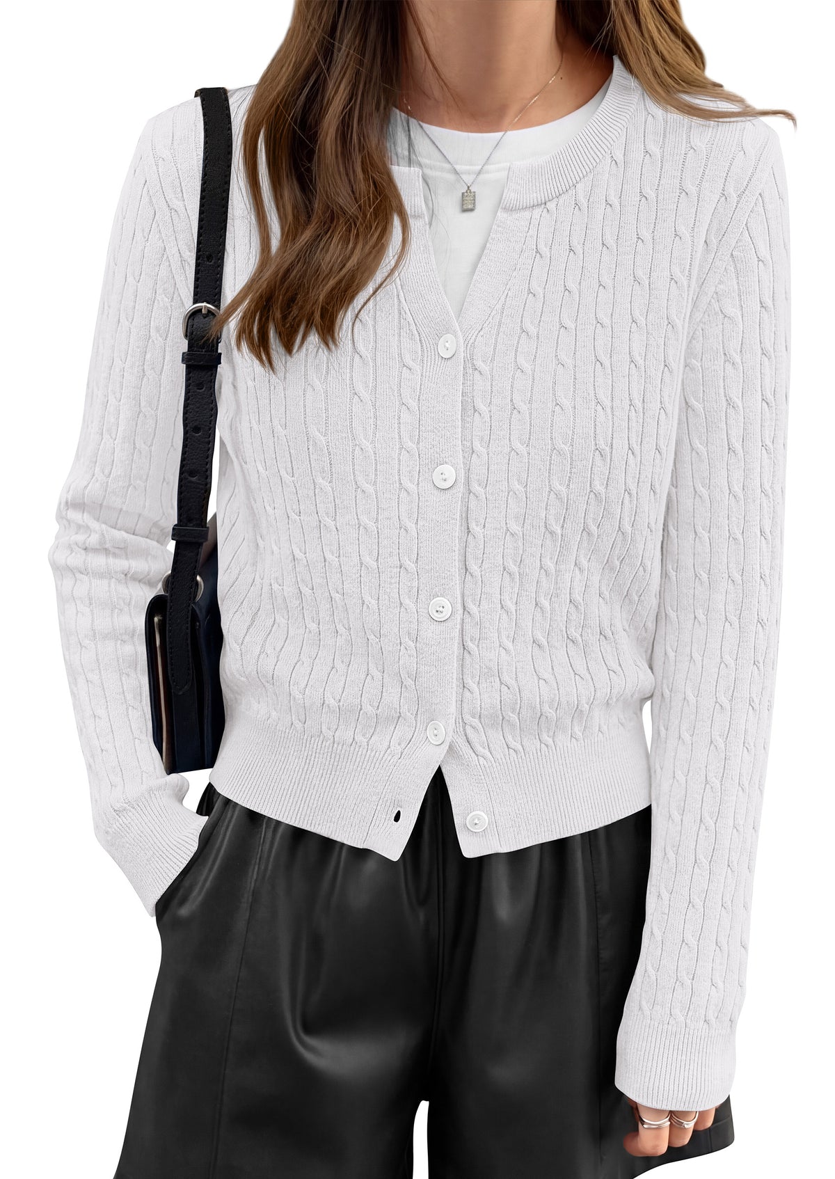 NALANISA Women's Cable Knit Cropped V Neck Button Down Cardigan Sweater | Soft Lightweight Cardigan, Long Sleeve, Knit Open Front Sweaters, Business Casual Outfits, Fall Winter Outerwear 2026