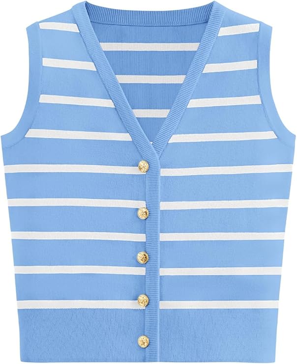 NALANISA Women's Trendy Striped Sweater Vest V Neck Sleeveless Button Up Tank Tops Y2k Shirts Casual Business Summer Outfits