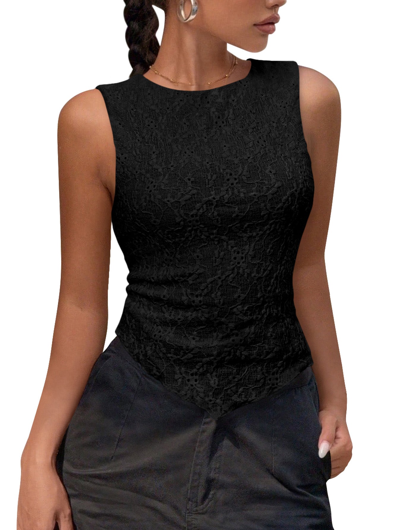 NALANISA Womens Crochet Tank Tops Summer Casual Slim Fitted Textured Sleeveless Going Out Y2K Shirts Blouses Spring Outfits