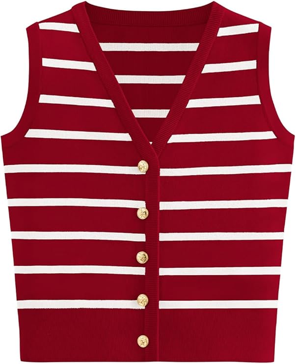 NALANISA Women's Trendy Striped Sweater Vest V Neck Sleeveless Button Up Tank Tops Y2k Shirts Casual Business Summer Outfits
