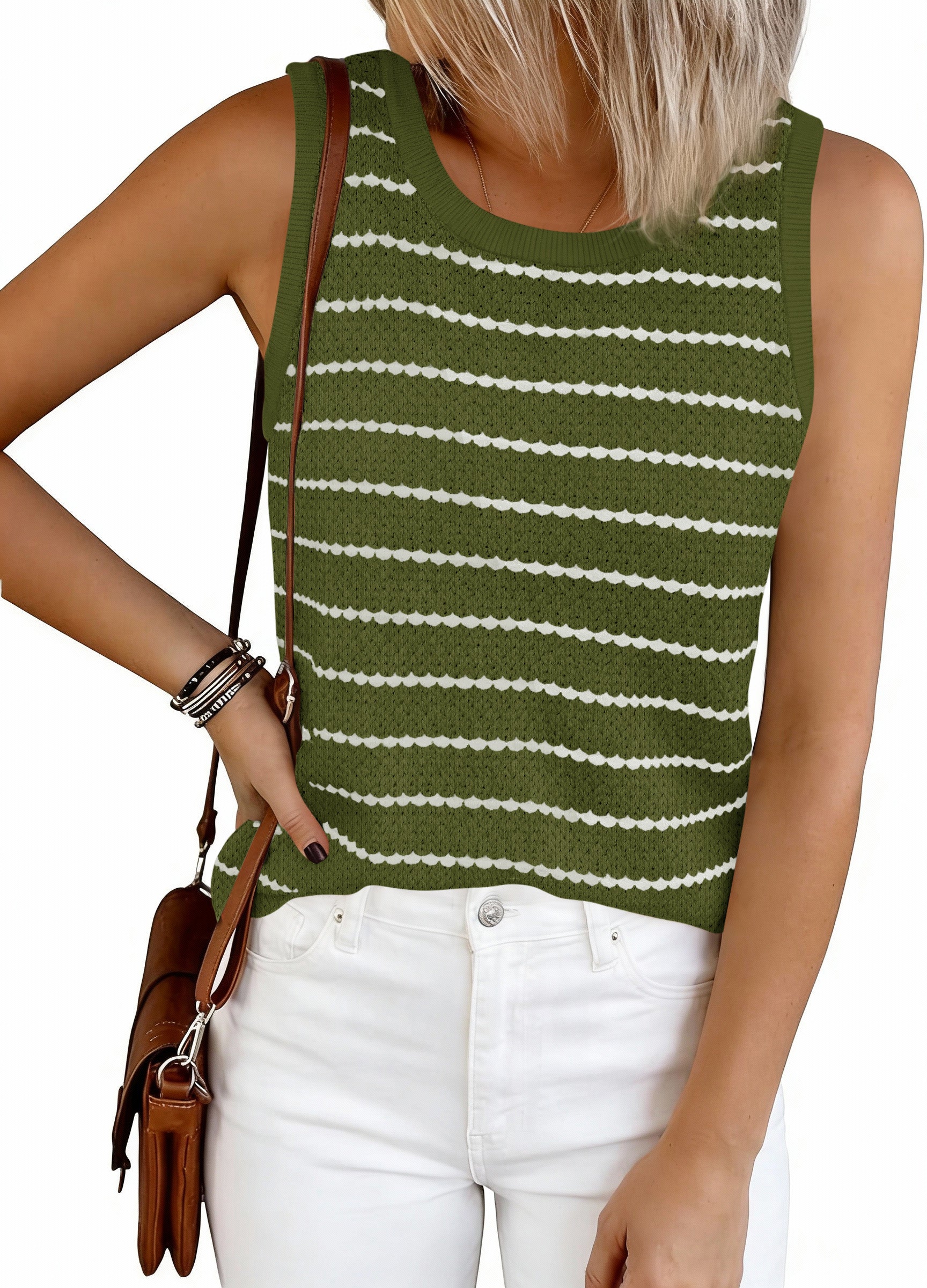 NALANISA Women's Trendy Tank Tops 2026 Crochet Summer Spring Striped Sweater Vest Casual Loose Sleeveless Knit Shirts Clothes