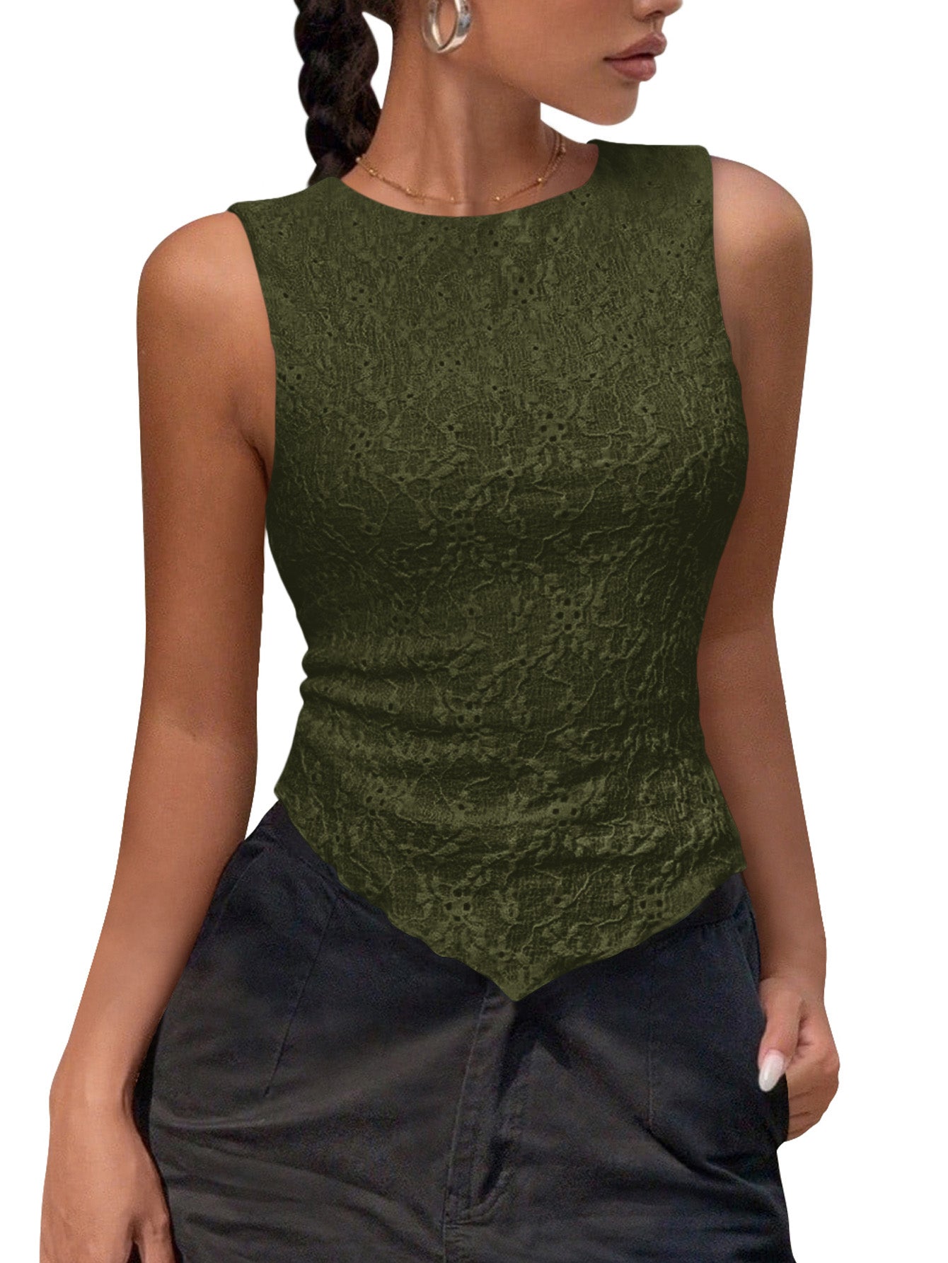 NALANISA Womens Crochet Tank Tops Summer Casual Slim Fitted Textured Sleeveless Going Out Y2K Shirts Blouses Spring Outfits