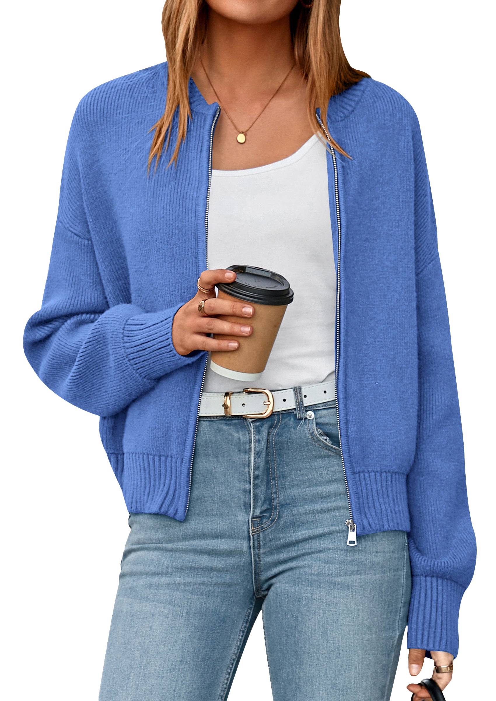 NALANISA Women's Cropped Cardigan Sweaters Fall Open Front Long Sleeve Ribbed Knit Zipper Chunky Cardigans Outerwear Coats