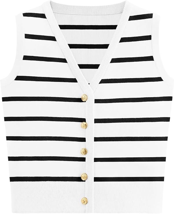 NALANISA Women's Trendy Striped Sweater Vest V Neck Sleeveless Button Up Tank Tops Y2k Shirts Casual Business Summer Outfits