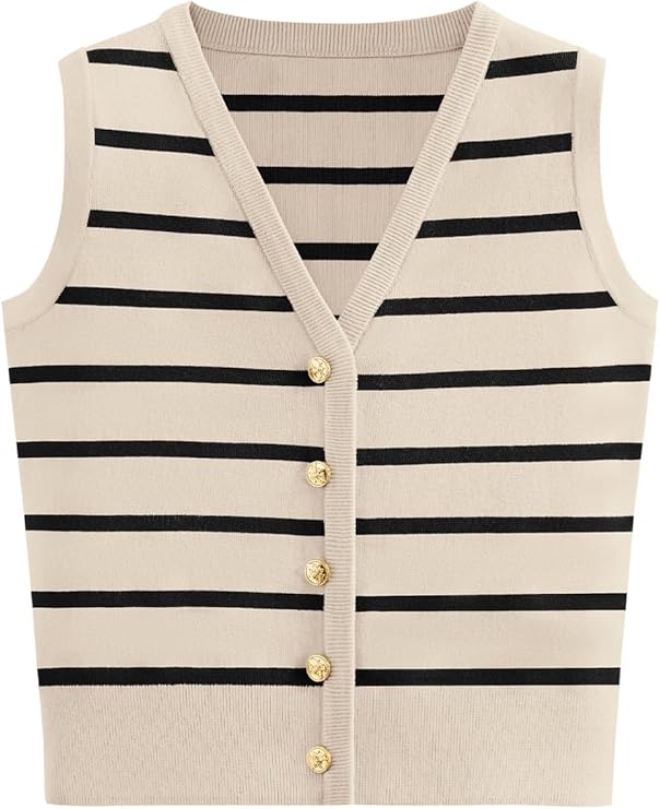 NALANISA Women's Trendy Striped Sweater Vest V Neck Sleeveless Button Up Tank Tops Y2k Shirts Casual Business Summer Outfits