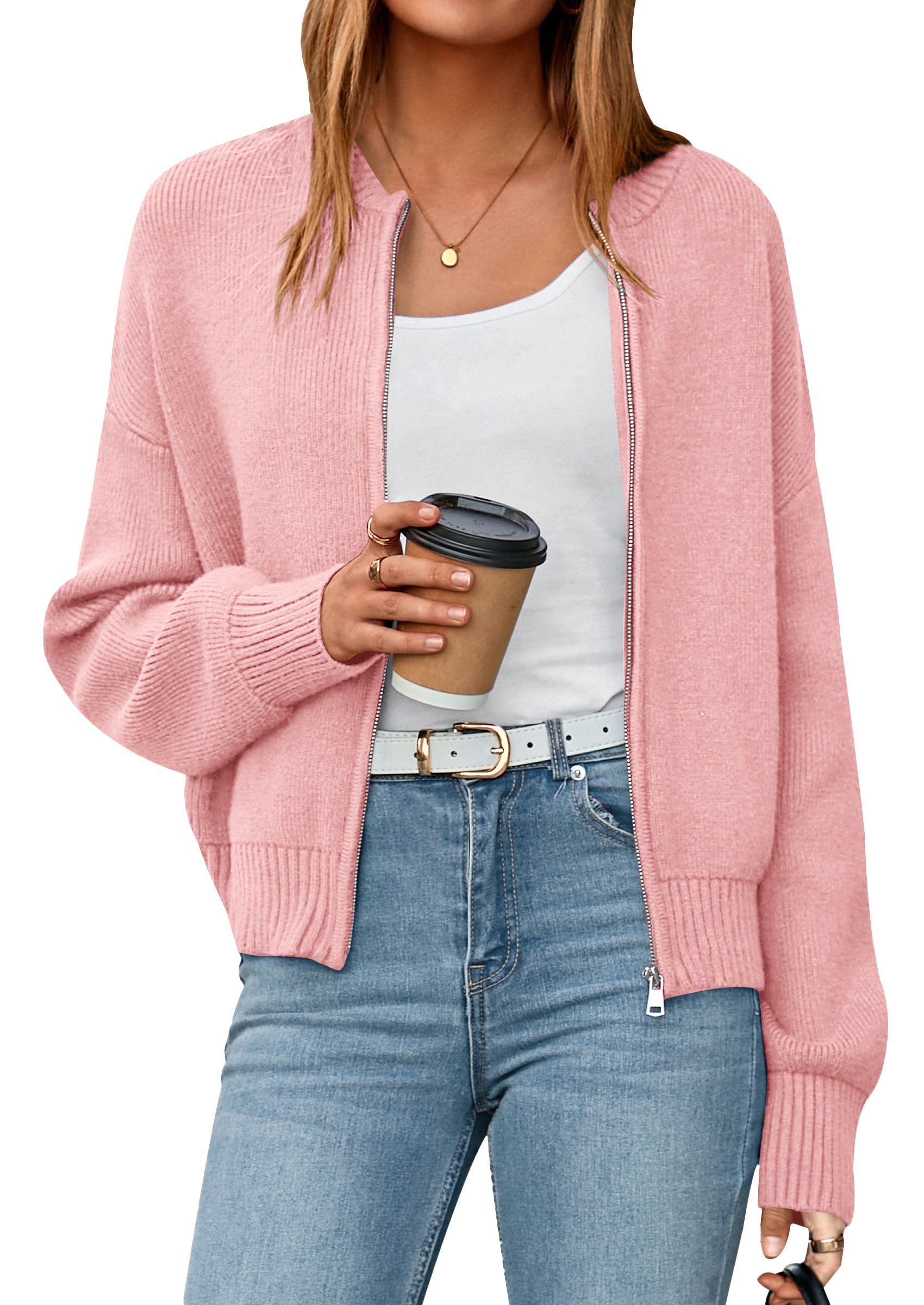 NALANISA Women's Cropped Cardigan Sweaters Fall Open Front Long Sleeve Ribbed Knit Zipper Chunky Cardigans Outerwear Coats