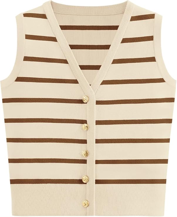 NALANISA Women's Trendy Striped Sweater Vest V Neck Sleeveless Button Up Tank Tops Y2k Shirts Casual Business Summer Outfits