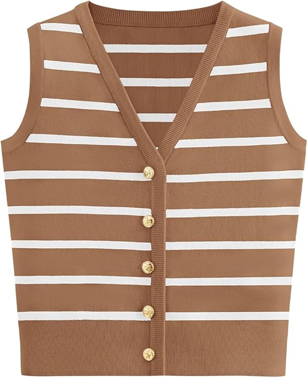 NALANISA Women's Trendy Striped Sweater Vest V Neck Sleeveless Button Up Tank Tops Y2k Shirts Casual Business Summer Outfits