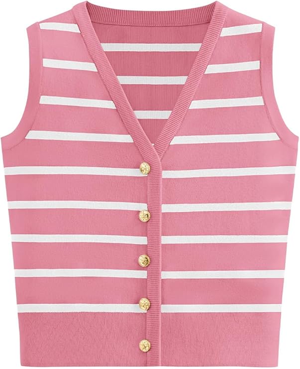 NALANISA Women's Trendy Striped Sweater Vest V Neck Sleeveless Button Up Tank Tops Y2k Shirts Casual Business Summer Outfits