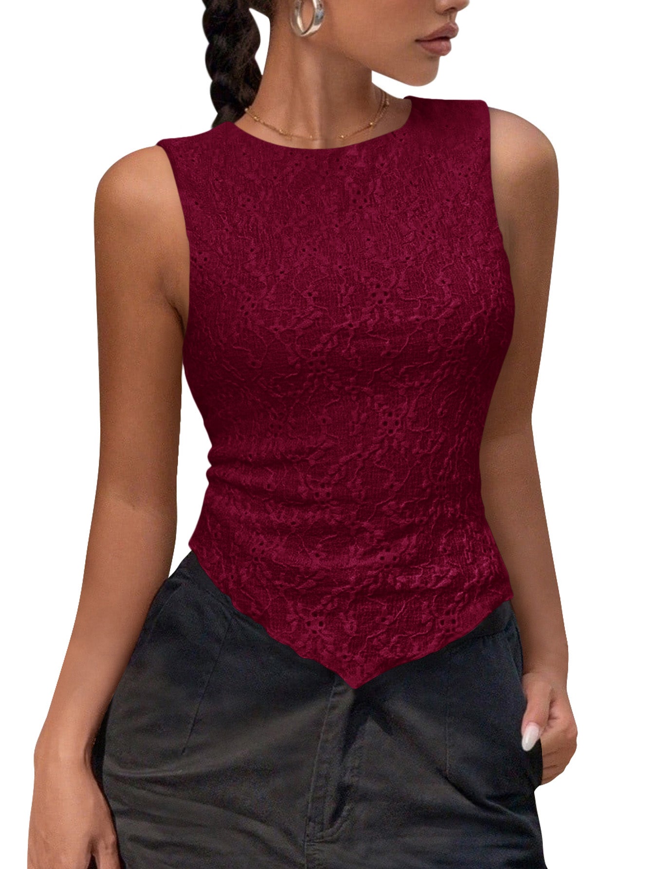 NALANISA Womens Crochet Tank Tops Summer Casual Slim Fitted Textured Sleeveless Going Out Y2K Shirts Blouses Spring Outfits