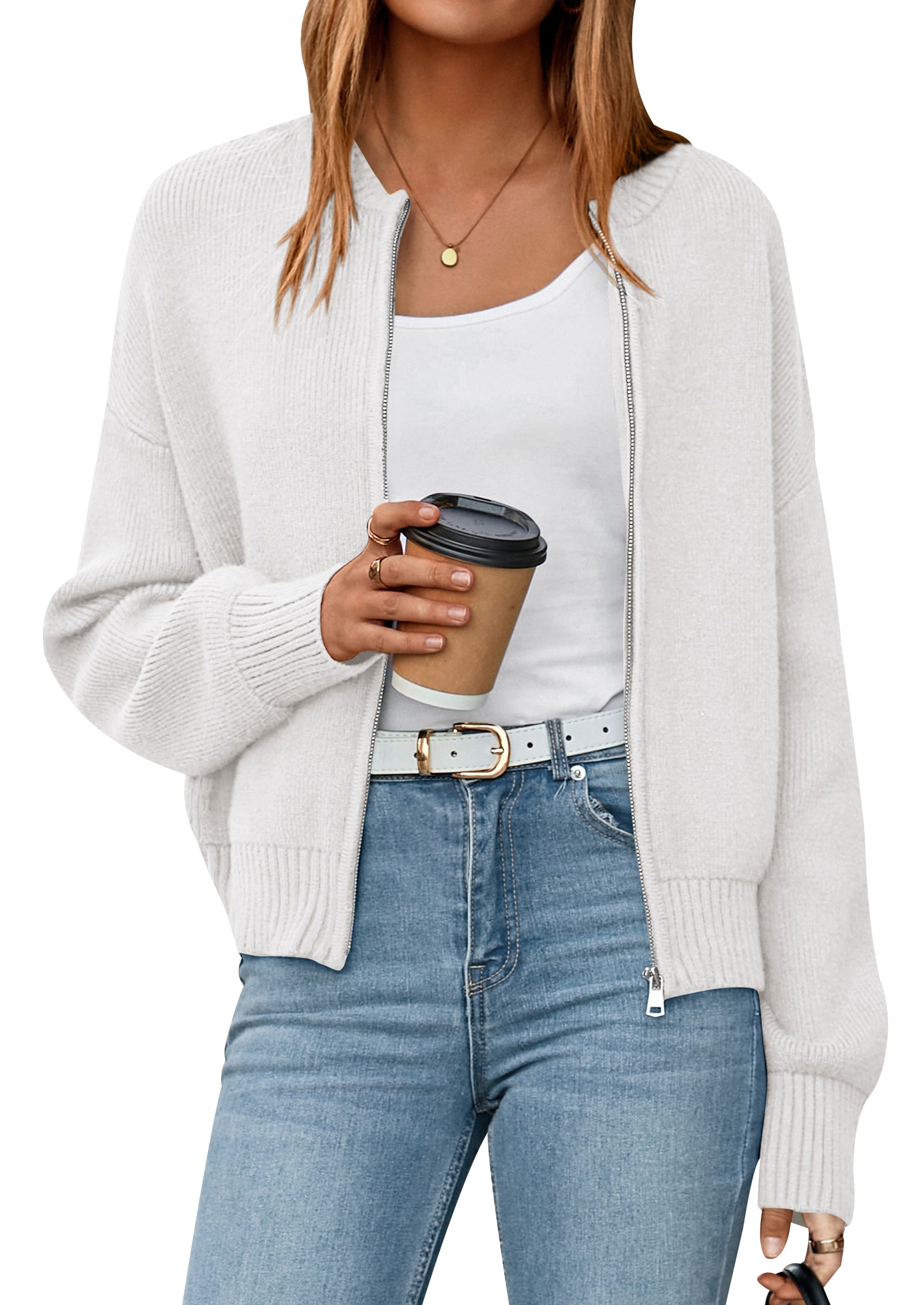 NALANISA Women's Cropped Cardigan Sweaters Fall Open Front Long Sleeve Ribbed Knit Zipper Chunky Cardigans Outerwear Coats