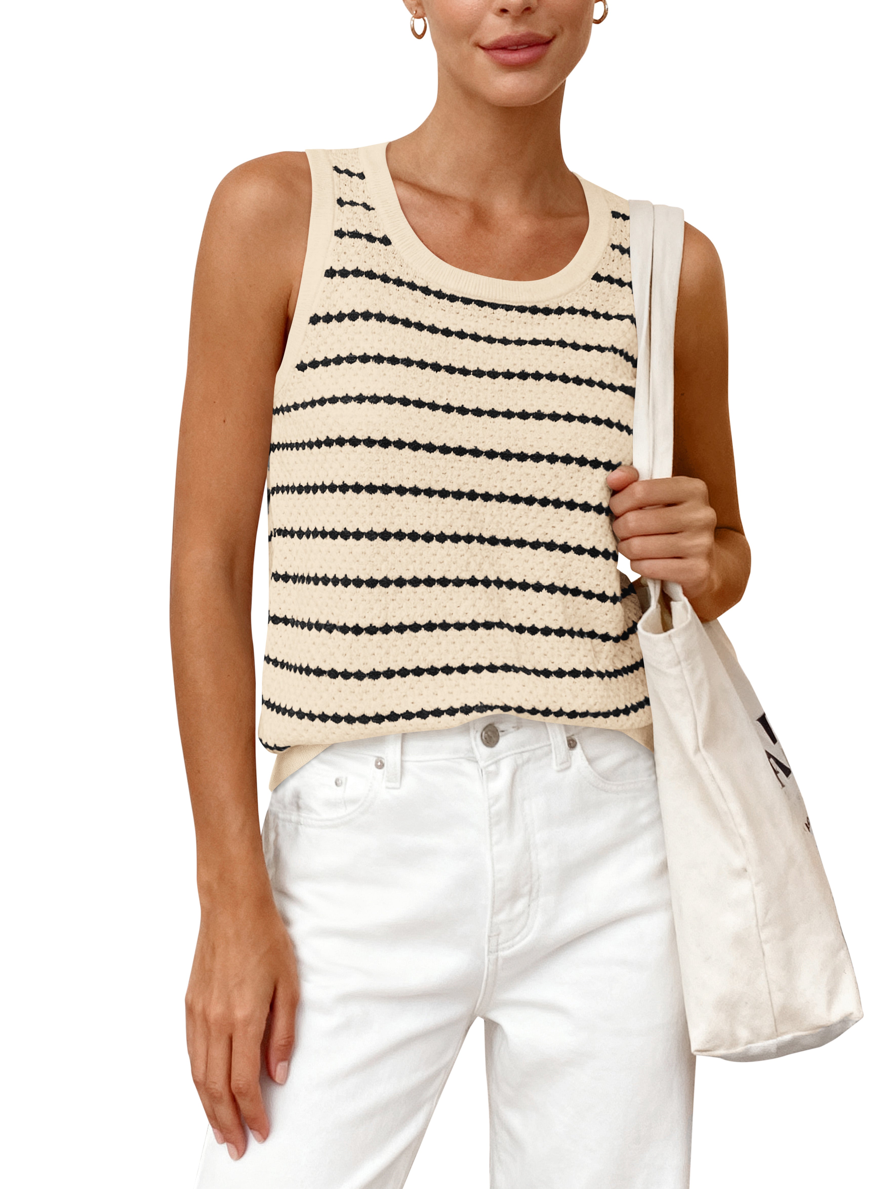 NALANISA Women's Trendy Tank Tops 2026 Crochet Summer Spring Striped Sweater Vest Casual Loose Sleeveless Knit Shirts Clothes