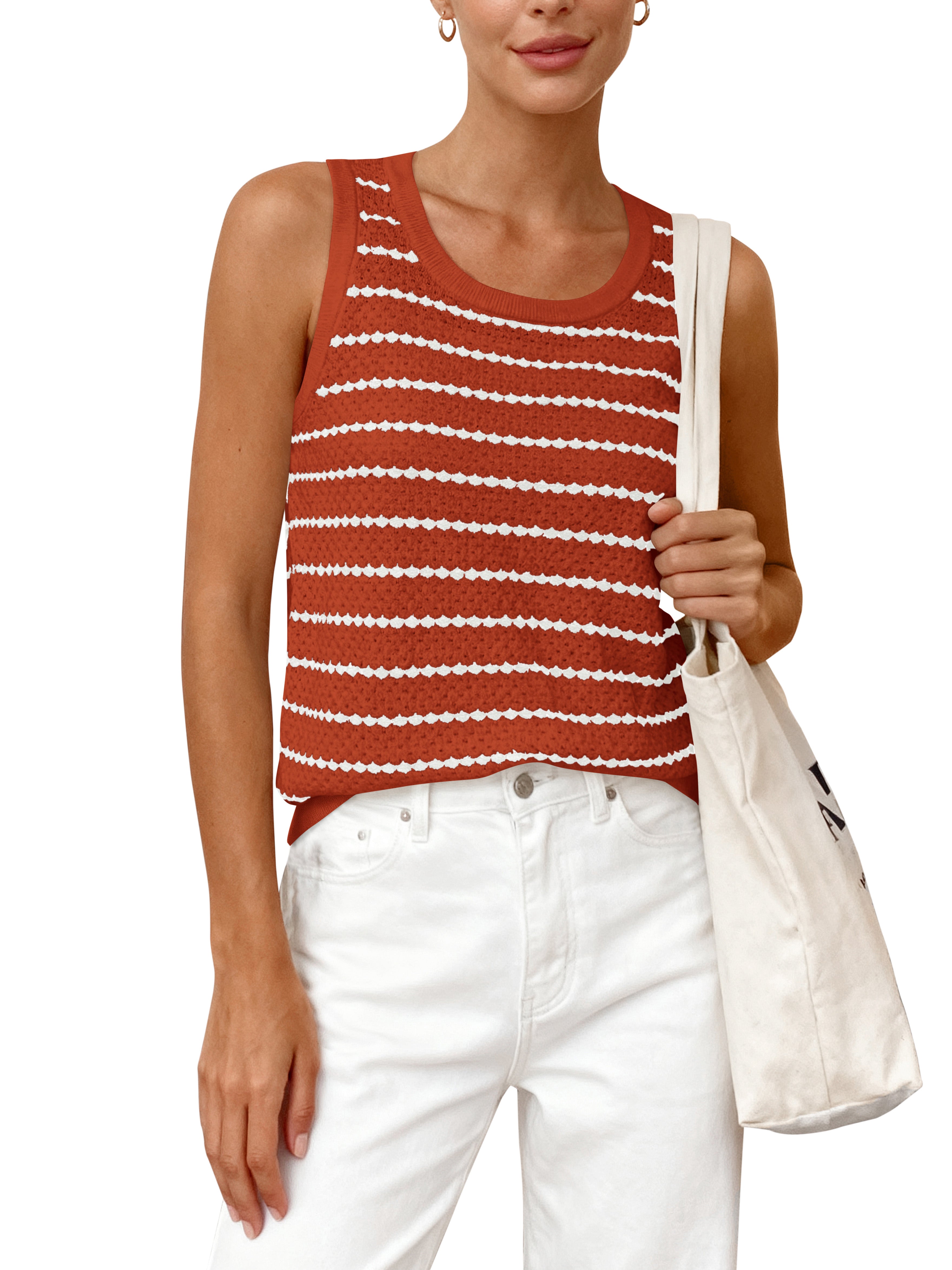 NALANISA Women's Trendy Tank Tops 2026 Crochet Summer Spring Striped Sweater Vest Casual Loose Sleeveless Knit Shirts Clothes