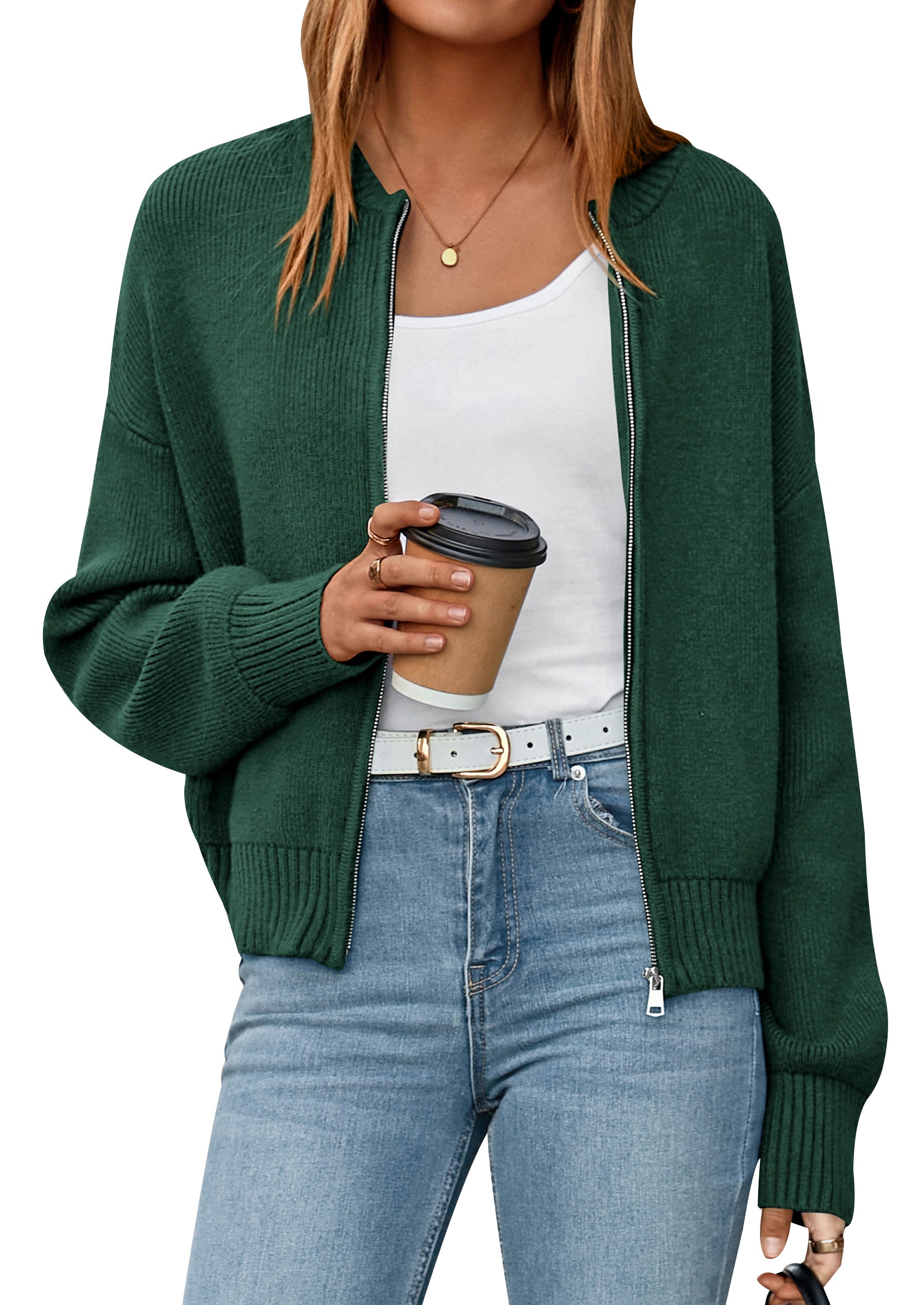 NALANISA Women's Cropped Cardigan Sweaters Fall Open Front Long Sleeve Ribbed Knit Zipper Chunky Cardigans Outerwear Coats