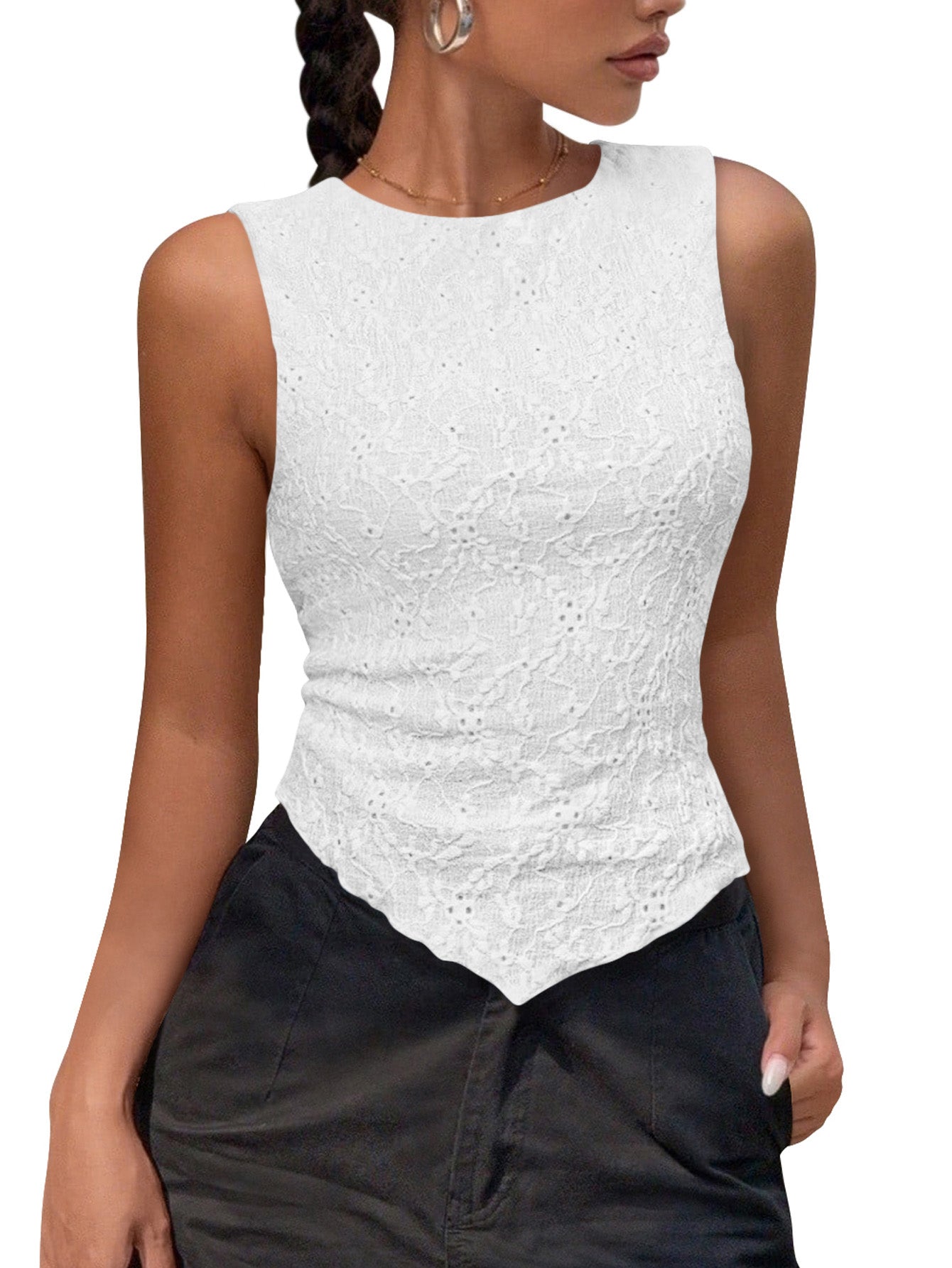 NALANISA Womens Crochet Tank Tops Summer Casual Slim Fitted Textured Sleeveless Going Out Y2K Shirts Blouses Spring Outfits